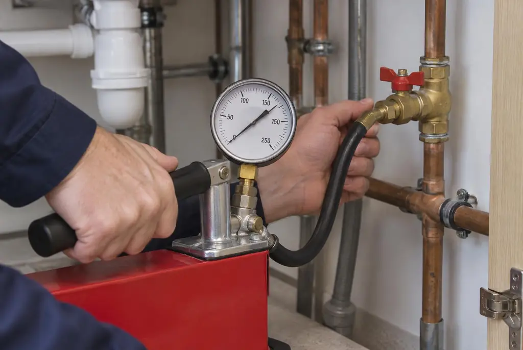 Lekdetectie Wijchen – druktest op een waterleiding met een manometer