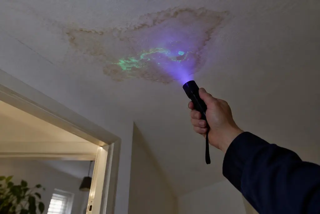 Lekdetectie Wijchen – kleurstof controleren op het plafond met uv-licht