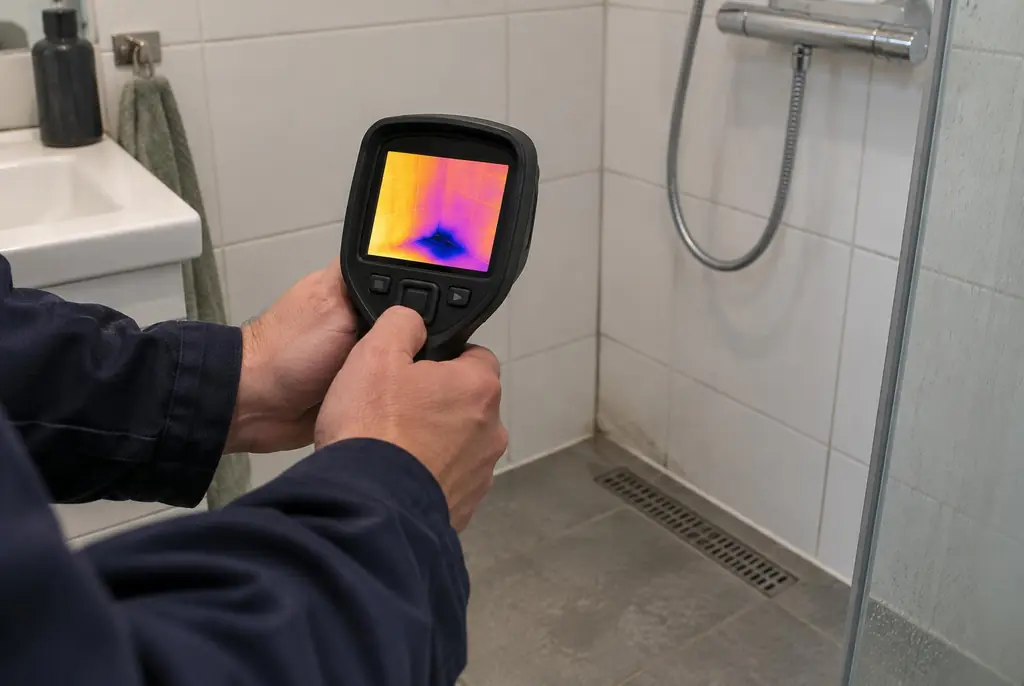 Lekdetectie Wijchen – lekdetectiespecialist met warmtebeeldcamera in een badkamer