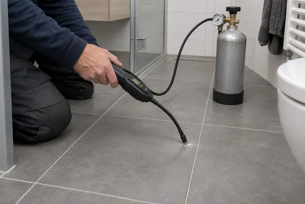 Lekdetectie Wijchen – technicus spoort met tracergas een lekkage op in de vloer